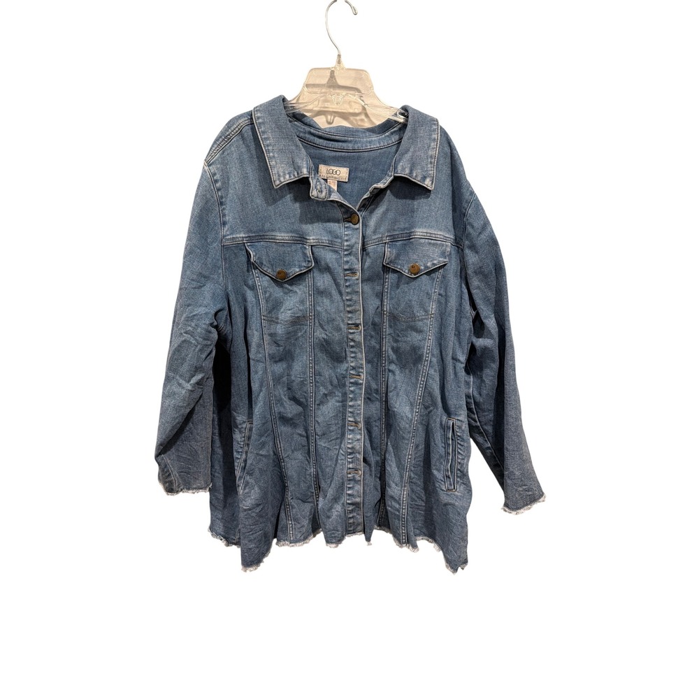 LOGO by Lori Goldstein Denim Jacket Blue A301245 Raw Hem Stretch Plus 26W